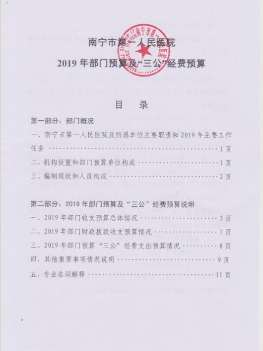 南宁市第一人民医院2019年部门预算及“三公”经费预算