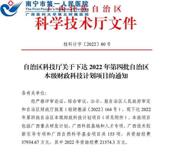 喜讯丨我院护理团队荣获2022年广西科技厅重点研发项目立项